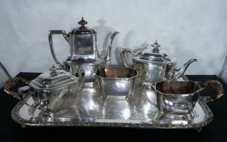 Tiffany & Co.  " Hampton " Sterling Silver 5 Piece Tea Set With Tray.