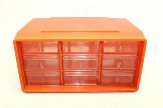 Vintage Akro Mils Orange Plastic Small Parts Bin Storage Cabinet 9 Drawer
