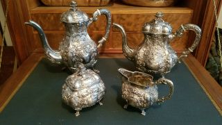 Antique German Sterling Silver (800) Set Of Coffee Pot,  Tea Pot,  Sugar Bowl With