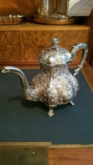 Antique German Sterling Silver (800) set of Coffee pot,  Tea pot,  sugar bowl with 3
