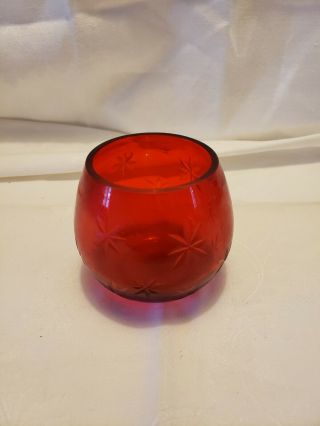 Vintage Ruby Red Glass Votive Candle Holders With Carved Star Pattern