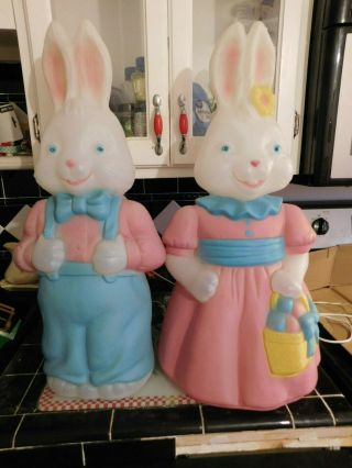 Vintage Cute Mr.  And Mrs.  Easter Bunny Lighted Blow Molds