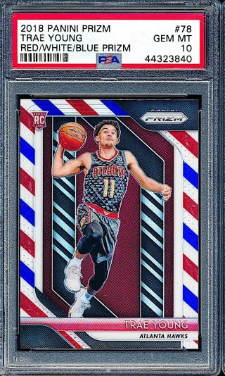 2018 - 19 Panini Prizm Red White Blue Trae Young Rookie Rc 78 Psa 10 Gem