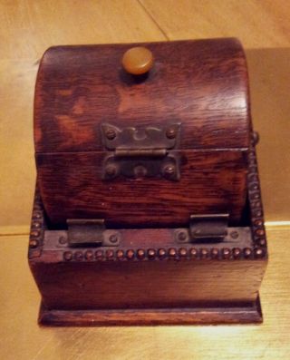 Antique Vintage Wooden Cigarette Dispenser With Roll Top.