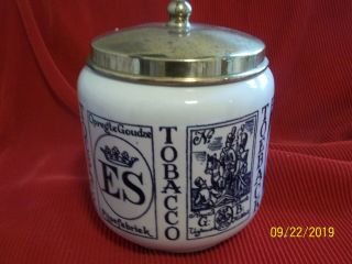 Vintage Delft Blue Porcelain Dutch Tobacco Jar Royal Geoedewaagen Gouda Holland