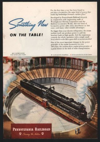 1945 Pennsylvania Railroad Train Locomotive In Roundhouse Ad