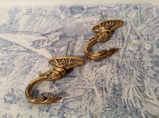 Pair Vintage French Curtain Tie Backs / Hooks - Acanthus (4118)