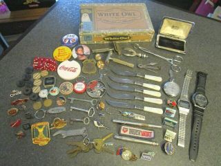 Vintage Junk Drawer Safety Razors,  Watches,  Meriden Cutlery Sterling Knives