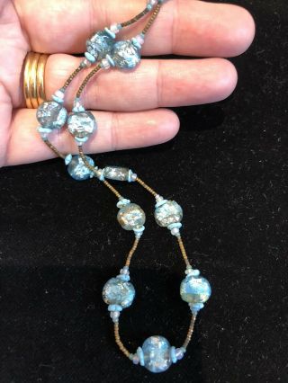 Vintage Art Deco Venetian Czech Blue Foil Beads Necklace Gift