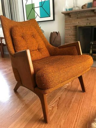 Rare Mid Century Adrian Pearsall Lounge Chairs in Orange Tweed Fabric 3