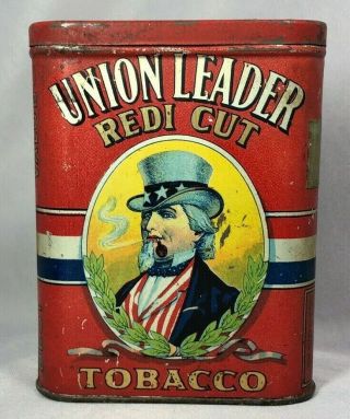 Union Leader Tobacco Pocket Tin Uncle Sam Redi Cut For Pipe & Cigarette Antique