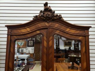 Antique French Walnut Louis XV Armoire 2 Doors Beveled Mirrors H - 95 