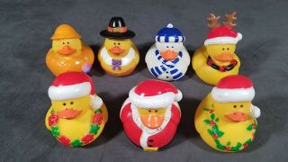 Vintage (7) Rubber Ducks Turkey / Pilgrim Christmas Holiday Duckies Mrstuff