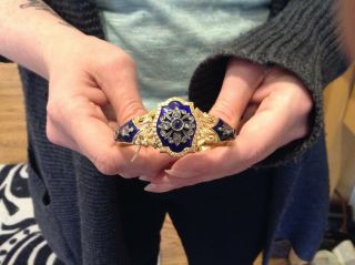 Rare Antique Georgian 18k,  Diamond,  Enamel & Sapphire Bracelet,  Perfect Nr