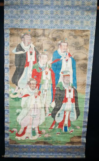 Antique Chinese Hanging Scroll Painting Watercolor - Immortals Gods 14th AD 2