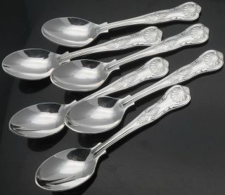 Kings Pattern - Set Of 6 Silver Plated Demitasse Coffee Spoons - Vintage Epns