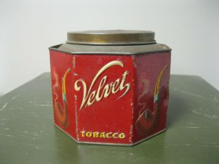 Antique Velvet Octagonal Tobacco Tin Litho Can Vintage Pipe Smoking