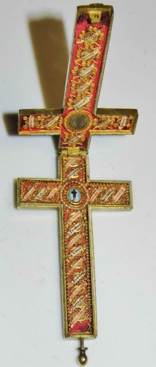 Important Antique Reliquary Pectoral Crucifix 27 Holy Relic Bronze Cross Passion