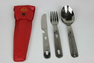 Girl Scout Vintage Imperial Fork Knife Spoon Set Red Case Utensils Made In Usa