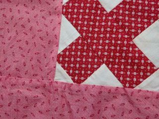 Crisp And Early Antique C1880 Double Pink & Red Quilt Top