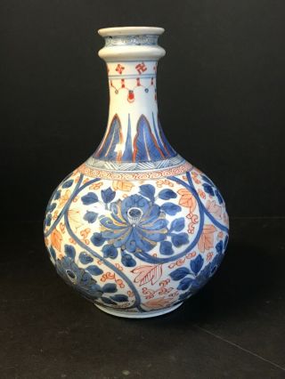 Antique Chinese Porcelain Imari 18th Century Blue White Bottle Vase Kangxi Rare