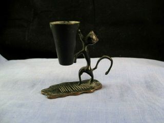 Vintage Hagenauer Patinated Black Bronze Felix Cat Match Holder & Striker Vesta