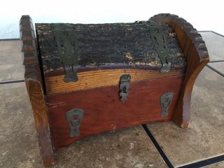 Antique Hand Carved Solid Wood Pirate Treasure Chest Jewelry Sewing Box 10 "