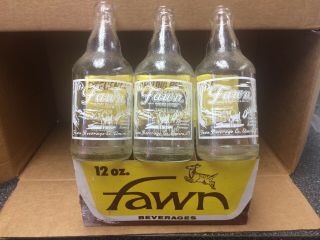 Vintage Fawn Beverages Acl Soda Bottles With Carrier Elmira,  Ny Deer Graphics