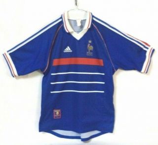 Vintage Fff Adidas France 1998 Home World Cup Soccer Jersey Zidane Shirt Siz L