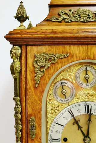 Rare Antique Oak & Ormolu Triple Fusee Musical 8 Bell Directors Bracket Clock 3
