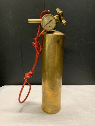 Vintage Rare Antique Brass Fire Extinguisher " Stop Fire Inc " Usa Vtg