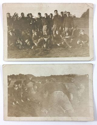 Two Antique Real Photo Postcards Young Men Playing Football Team Posing C 1910