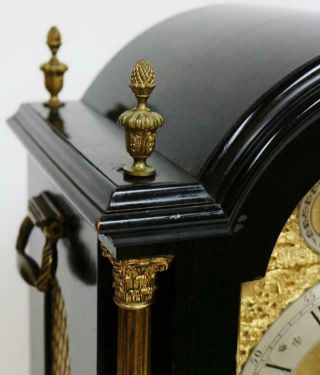 Antique English Ebonised Triple Fusee 8 Bell & 5 Gong Musical Bracket Clock 2