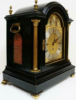 Antique English Ebonised Triple Fusee 8 Bell & 5 Gong Musical Bracket Clock 3