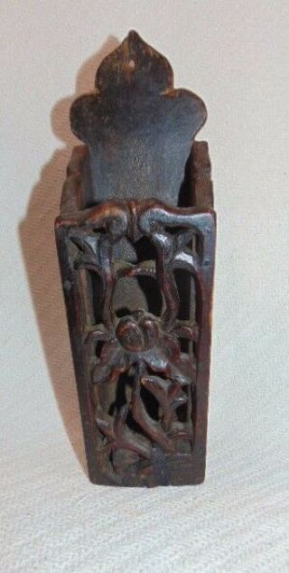 Antique Primitive 19th C.  Hand Made Carved Floral Walnut Candle Or Pipe Box