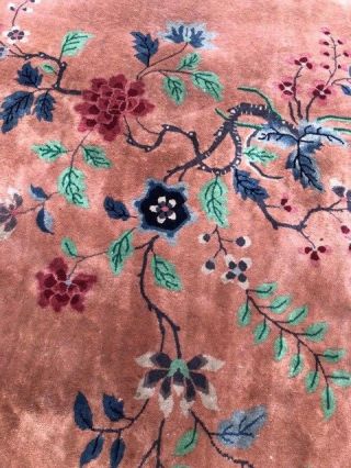 VINTAGE CHINESE ART DECO ORIENTAL RUG HAND KNOTTED 9 ' 6 