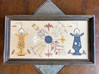 Vintage Navajo Sand Painting Signed Jl Begay W/poem Framed Four Sacred Plant