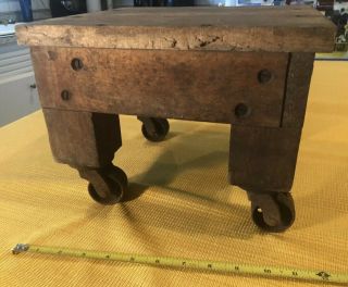 Small Rolling Table/stool W 4 Antique Cast Iron Wheels Heavy Industrial Casters