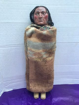 Vintage Native American Indian Skookum Doll With Blanket