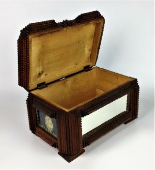 Antique 19th Century Tramp Art Box - American Folk Art Signed Wooden Cigar Sewing 3