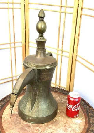 Antique 20” Dallah Coffee Pot Oman Nizwah Silvered Copper Brass Bedouin Islamic 3