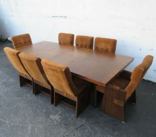 Brutalist Mid Century Dining Set Table With 2 Leaves And 8 Chairs By Lane 9512