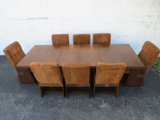 Brutalist Mid Century Dining Set Table with 2 Leaves and 8 Chairs by Lane 9512 2