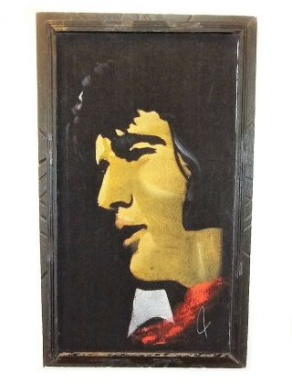 Vintage Elvis Presley Velvet Painting Carved Wood Frame 22 " X 13 "