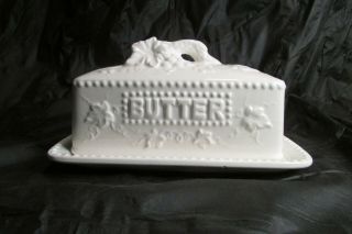 Vintage Traditional Americana Butter Dish Lid White Ceramic Grapes Vines Leaves