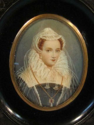 Fine Antique Miniature Portrait Painting Of A Queen - Signed