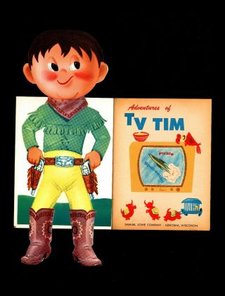 Vintage 1957 " Adventures Of Tv Tim " Unique Fold - Out Bonnie Book Rare