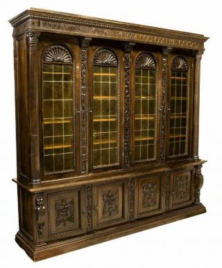 Stunning Italian Renaissence Revival Stained Glass Bookcase,  19th C.  (1800s)