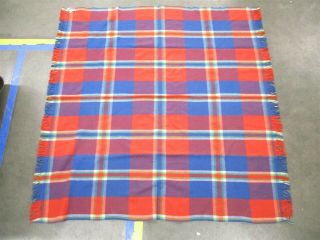 Vintage Wool Of The West Tartan Fringe Blanket Portland Woolin Mills 55x54 "