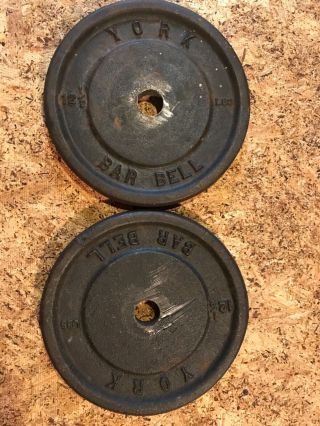 2 X 12 1/2 Lb Vintage York Bar Bell Standard Weight Plates - Wide Letters
